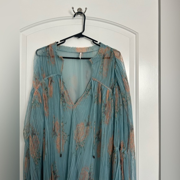 Free People Dhalia Tunic Blue and Orange Top Dress size small boho romantic - Picture 14 of 16